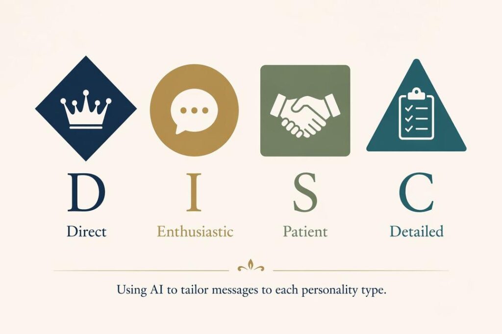 AI for real estate communication DISC profiles showing four personality types D I S C with communication style descriptors