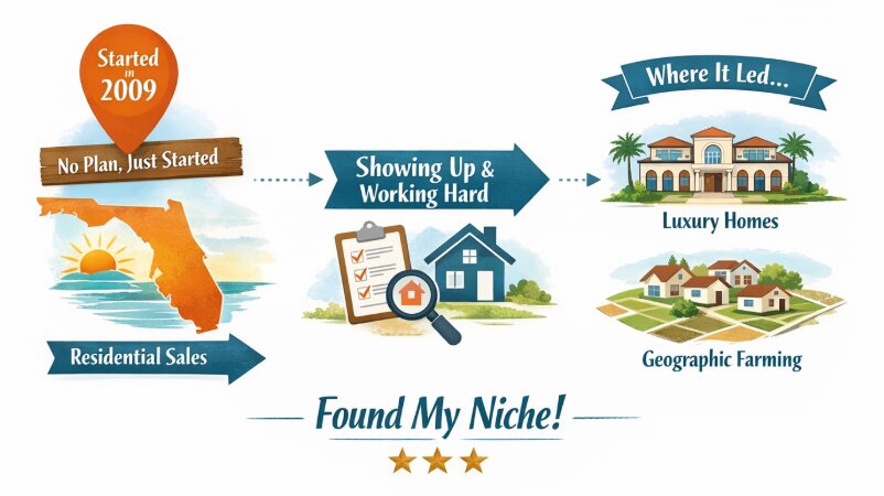 Sandra Rathe Mastering Luxury infographic showing journey from residential sales to geographic farming and luxury homes niche development